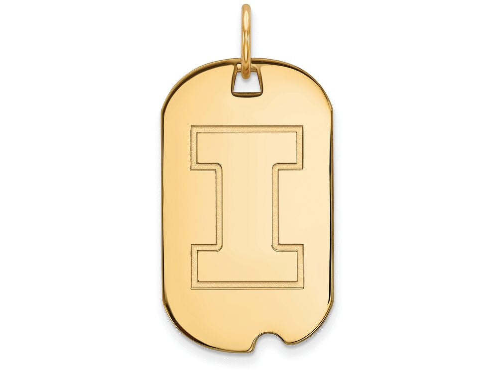 14k Yellow Gold Logoart University Of Illinois Small Dog Tag Pendant Necklace