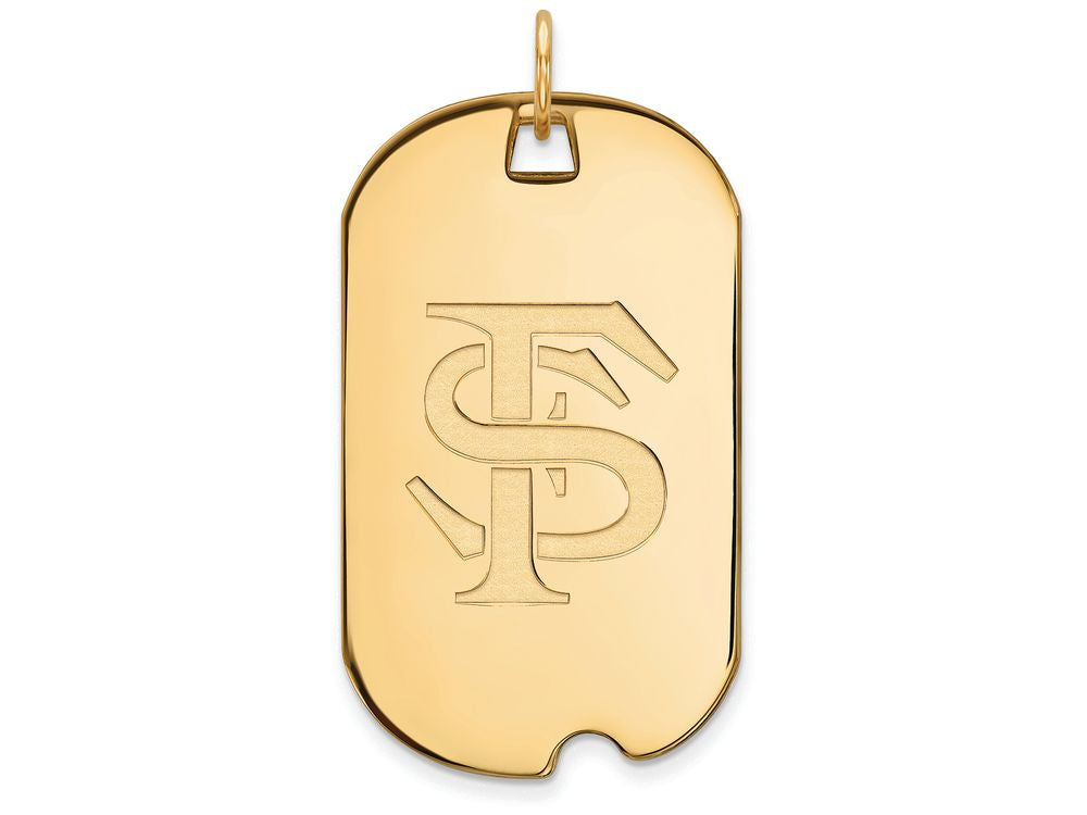 14k Yellow Gold Logoart Florida State University Large Dog Tag Pendant Necklace