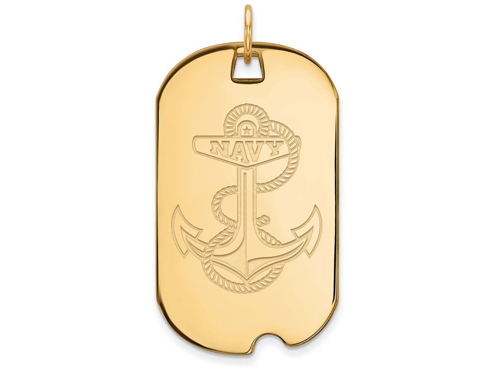 14k Yellow Gold Logoart Navy Large Dog Tag Pendant Necklace