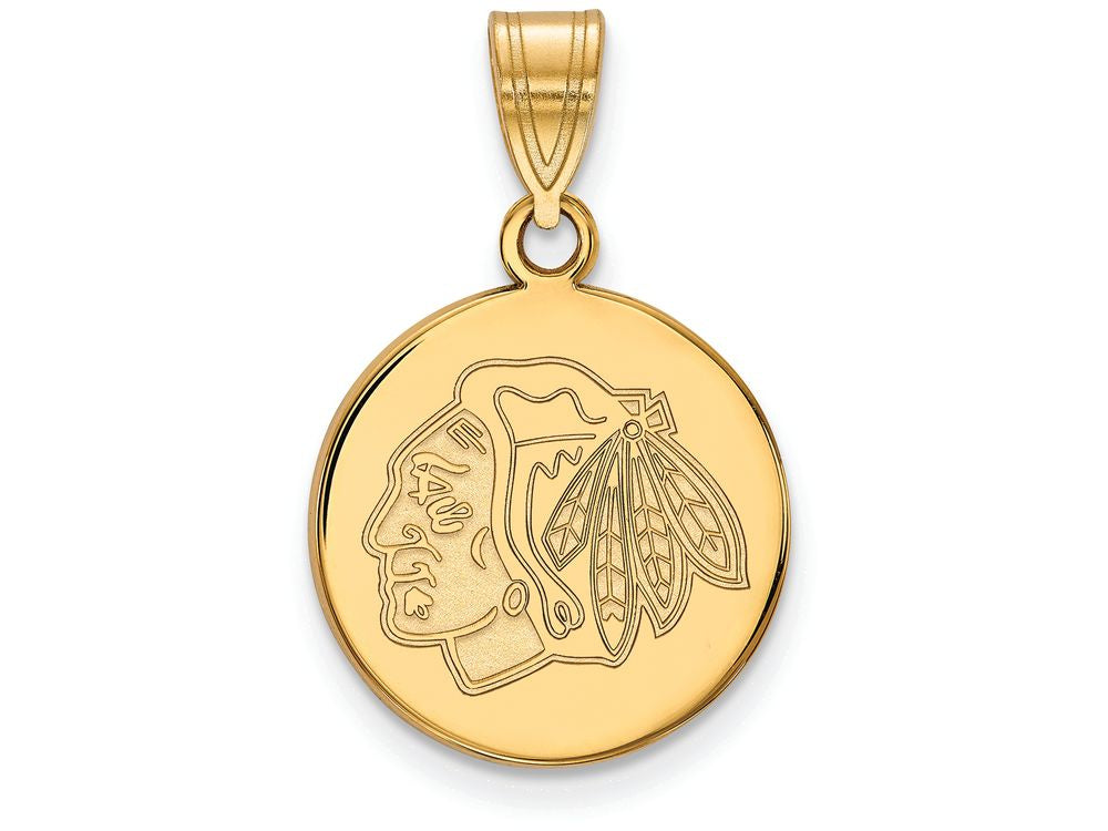 14k Yellow Gold Nhl Logoart Chicago Blackhawks Medium Disc Pendant