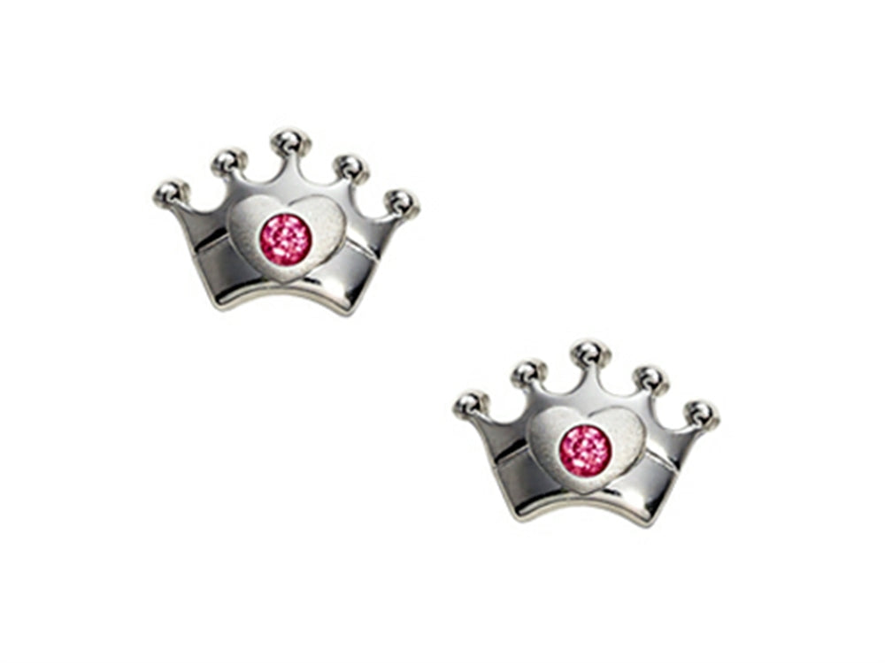 FJC Finejewelers 925 Sterling Silver Small Crown Earrings with a Pink CZ