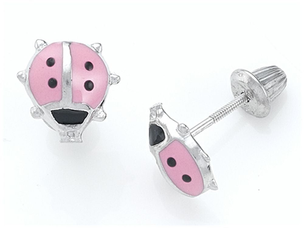 FJC Finejewelers 925 Sterling Silver Small Pink and Black Ladybug Earrings