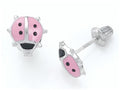 FJC Finejewelers 925 Sterling Silver Small Pink and Black Ladybug Earrings
