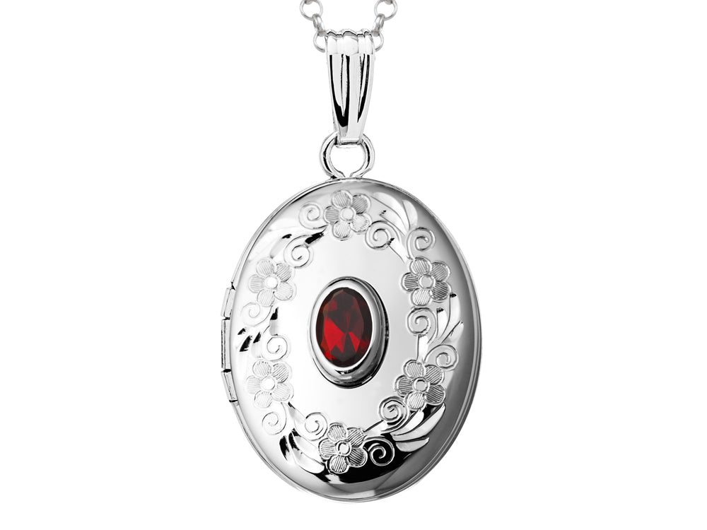 FJC Finejewelers Sterling Silver Oval Locket Pendant Necklace with Genuine Garnet January Birthstone