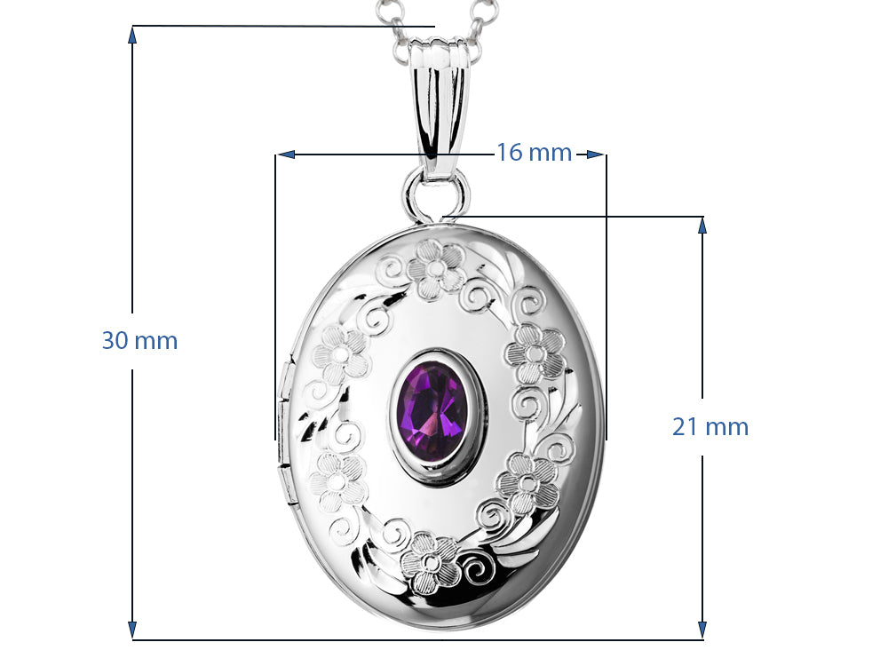 FJC Finejewelers Sterling Silver Oval Locket Pendant Necklace with Genuine Amethyst February Birthstone