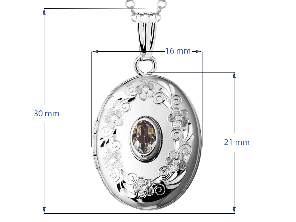 FJC Finejewelers Sterling Silver Oval Locket Pendant Necklace with Genuine White Topaz April Birthstone
