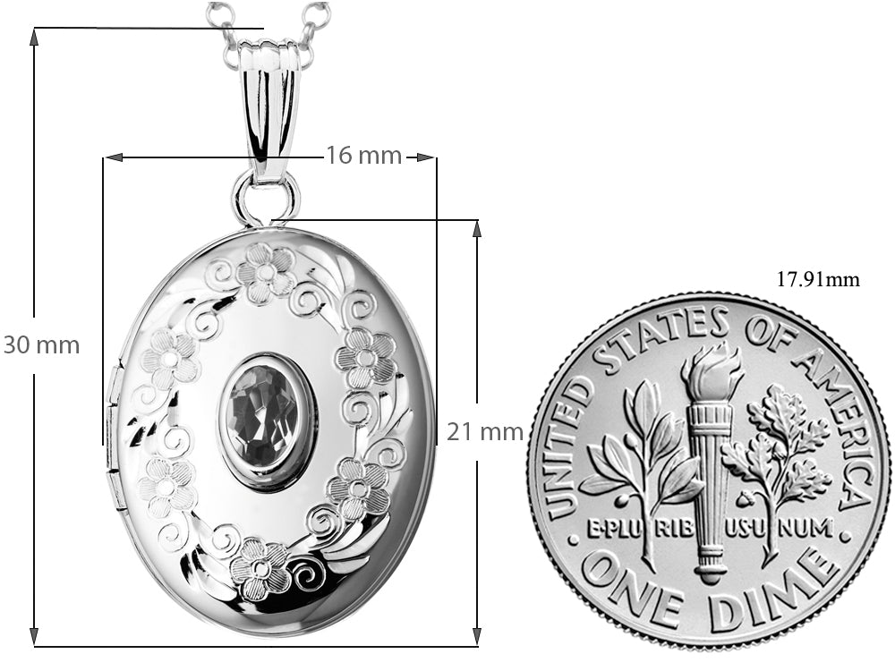 FJC Finejewelers Sterling Silver Oval Locket Pendant Necklace with Genuine White Topaz April Birthstone