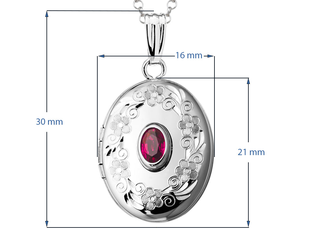 FJC Finejewelers Sterling Silver Oval Locket Pendant Necklace with Genuine Ruby July Birthstone