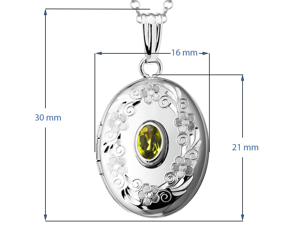 FJC Finejewelers Sterling Silver Oval Locket Pendant Necklace with Genuine Peridot August Birthstone