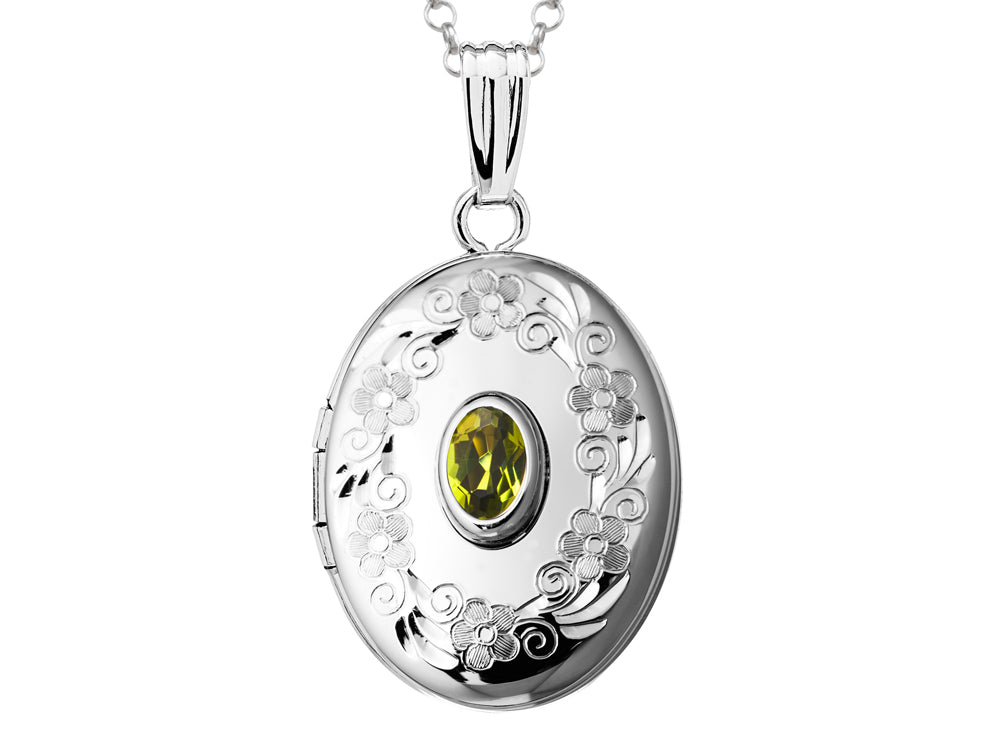 FJC Finejewelers Sterling Silver Oval Locket Pendant Necklace with Genuine Peridot August Birthstone