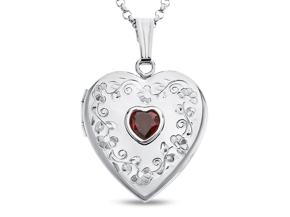 FJC Finejewelers Sterling Silver Heart Locket Pendant Necklace with Genuine Garnet January Birthstone