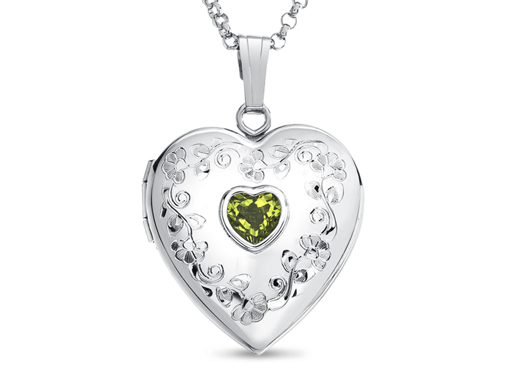 FJC Finejewelers Sterling Silver Heart Locket Pendant Necklace with Genuine Peridot August Birthstone