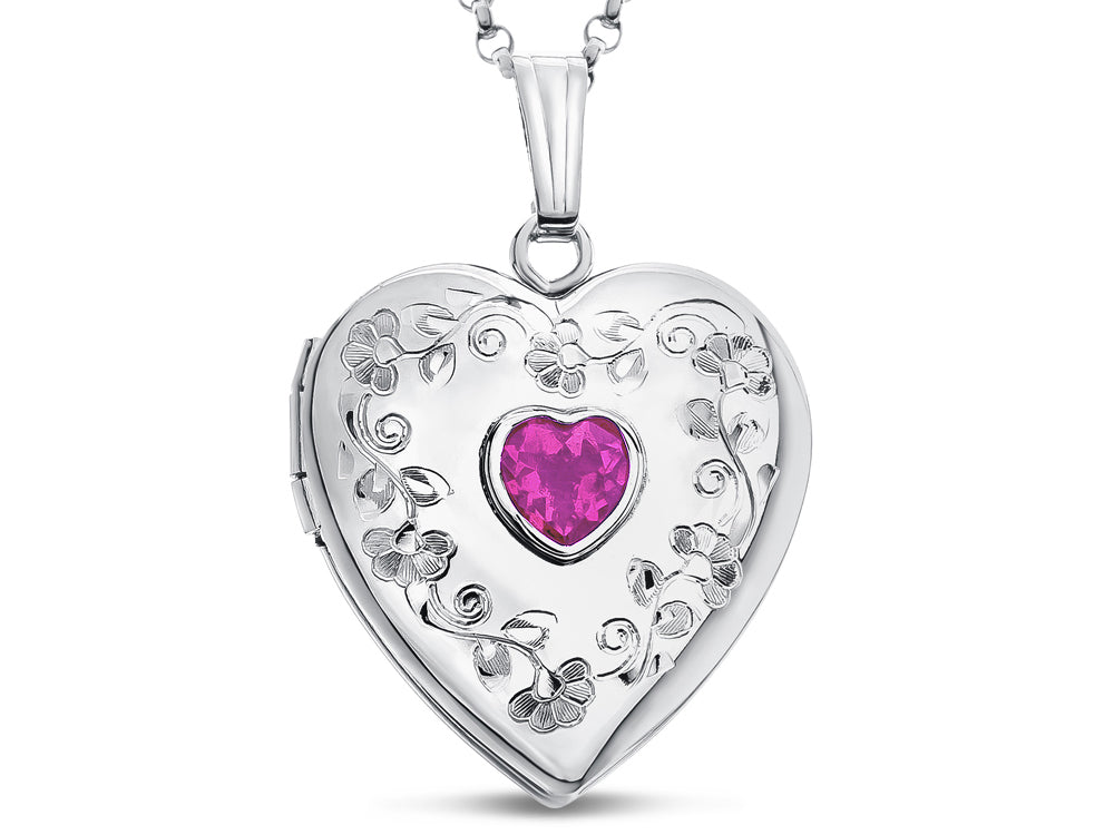 FJC Finejewelers Sterling Silver Heart Locket Pendant Necklace Genuine Pink Tourmaline October Birthstone