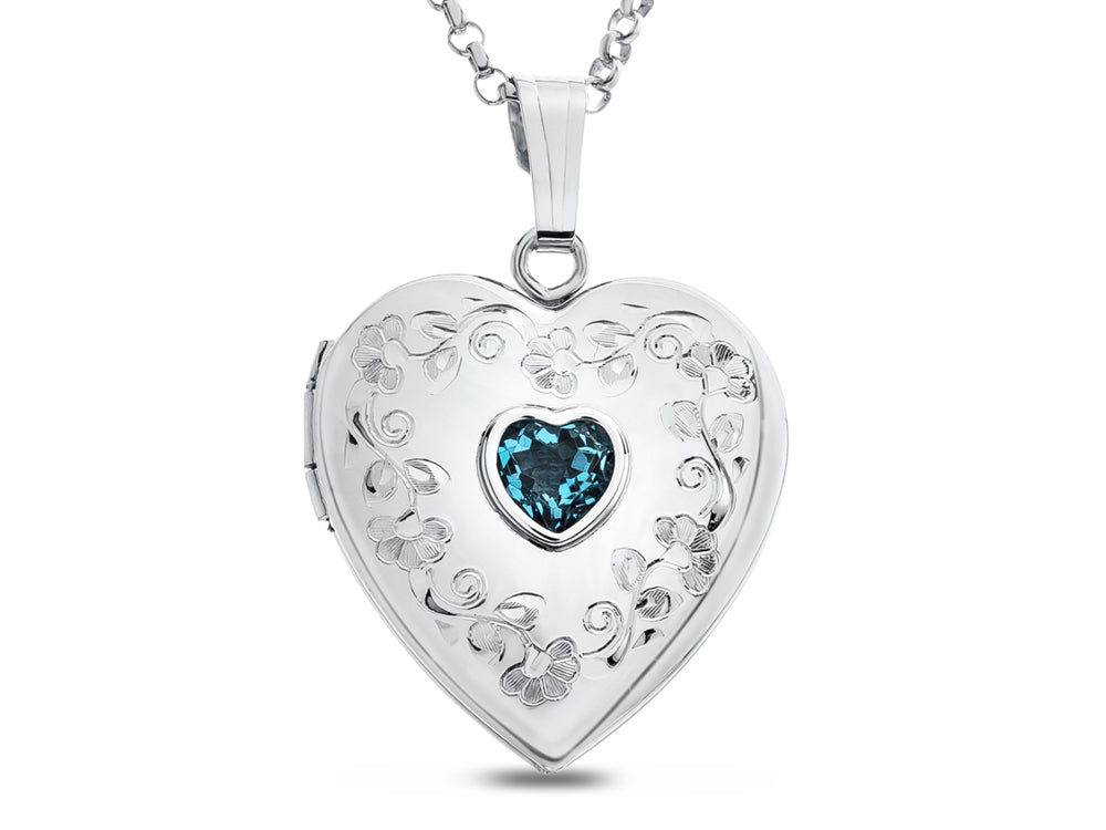 FJC Finejewelers Sterling Silver Heart Locket Pendant Necklace Genuine Swiss Blue Topaz December Birthstone