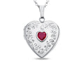 FJC Finejewelers Sterling Silver Heart Locket Pendant Necklace with Created Ruby July Birthstone