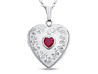 FJC Finejewelers Sterling Silver Heart Locket Pendant Necklace with Created Ruby July Birthstone