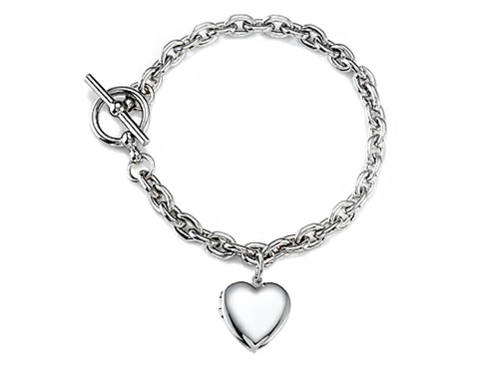 FJC Finejewelers Sterling Silver Heart Charm Locket Toggle Bracelet