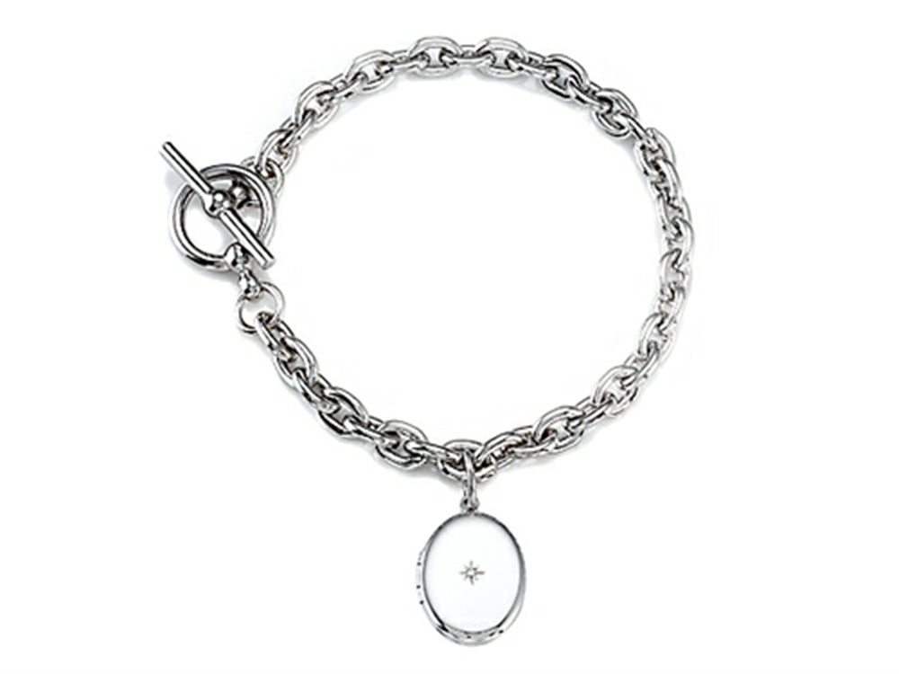FJC Finejewelers Sterling Silver Oval Charm Locket Toggle Bracelet