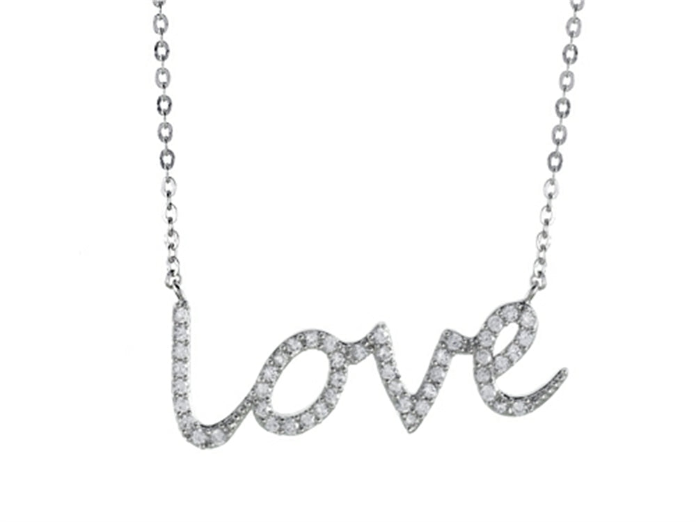 Finejewelers 925 Sterling Silver Cubic Zirconia Love Pendant Necklace on 18 Inch Chain
