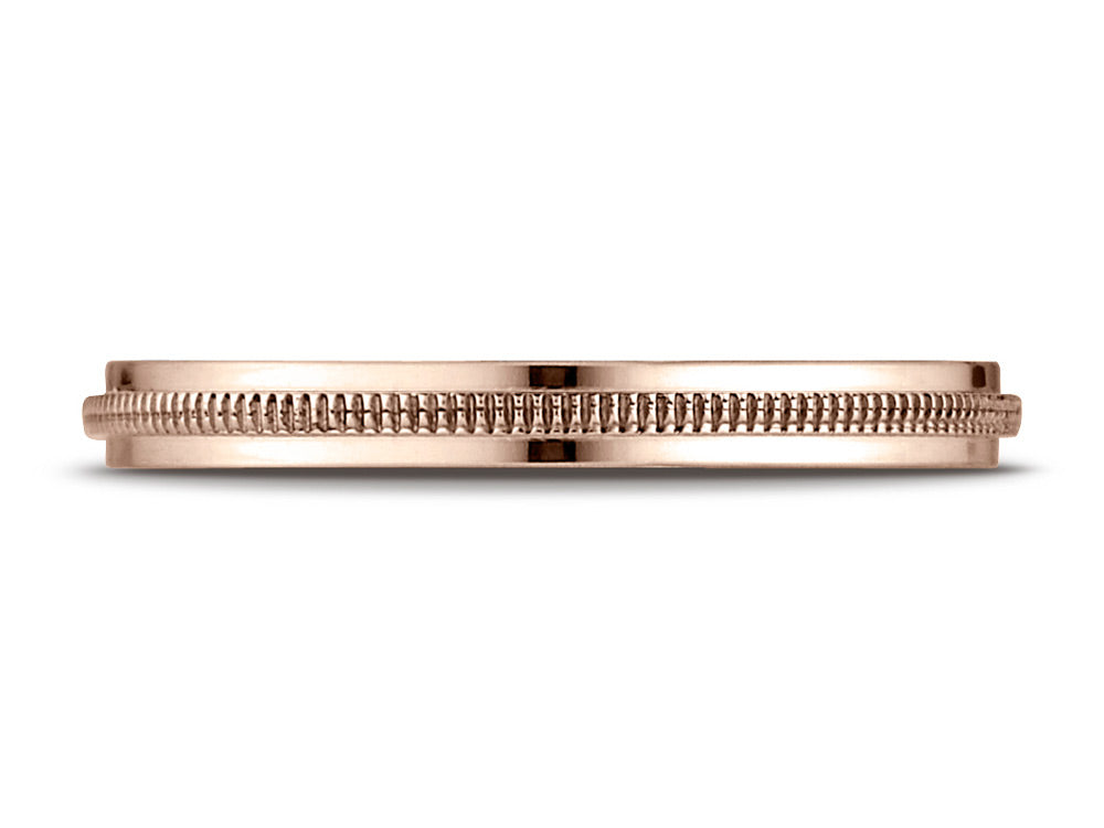 Benchmark® 14k Rose Gold 2mm High Polished Milgrain Center Design Wedding Band Ring