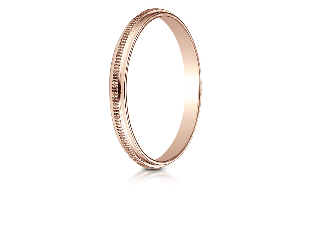 Benchmark® 14k Rose Gold 2mm High Polished Milgrain Center Design Wedding Band Ring