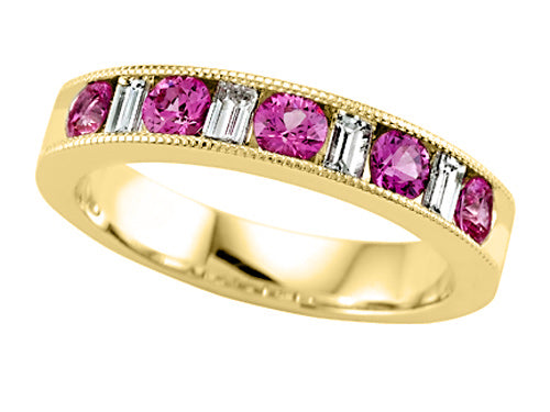 Karina B™ Diamond Baguette and Pink Sapphire Round Band W/milgrain