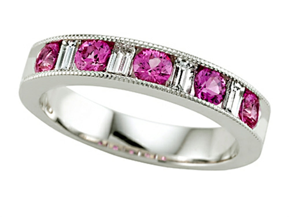 Karina B™ Diamond Baguette and Pink Sapphire Round Band W/milgrain