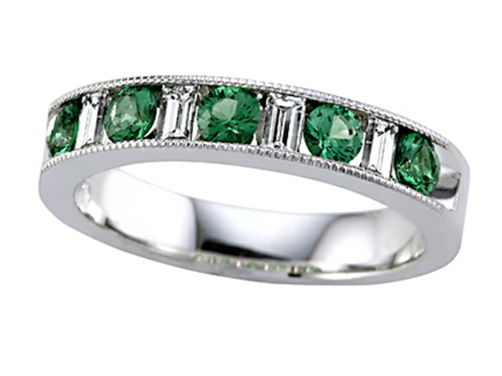 Karina B™ Diamond Baguette and Tsavorite Round Band W/milgrain