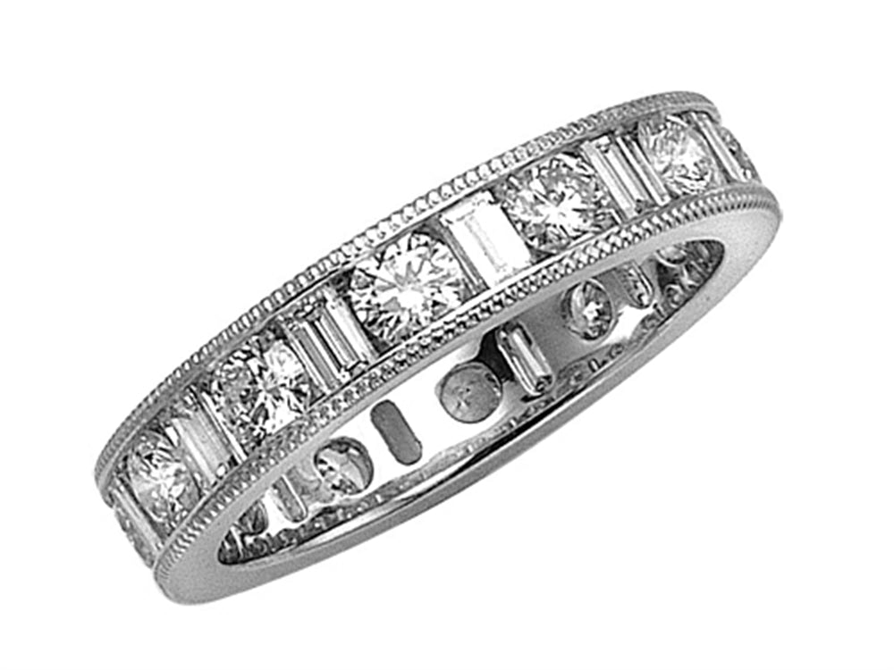 Karina B™ Baguette and Round Diamonds Eternity Band With Millgrain