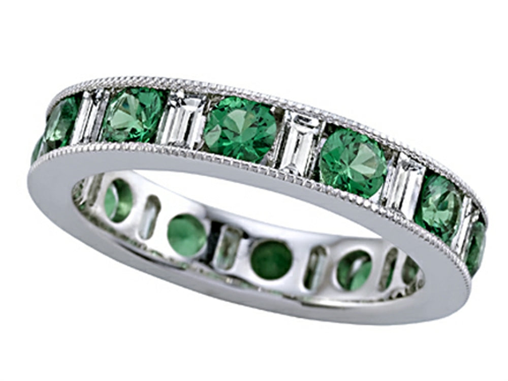 Karina B™ Baguette Diamond and Round Tsavorite Eternity Band With Milgrain
