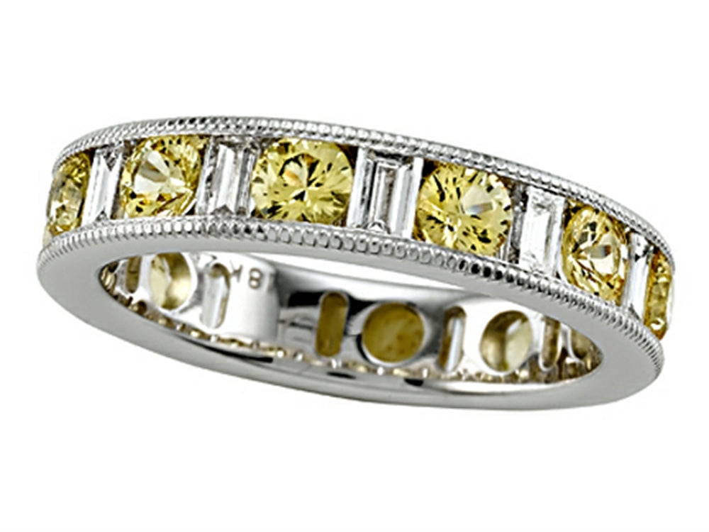 Karina B™ Baguette Diamond and Round Yellow Sapphire Eternity Band With Milgrain