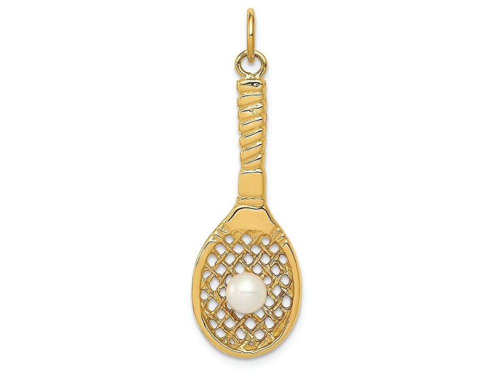 FJC Finejewelers 14k Yellow Gold Tennis Racquet with Freshwater Cultured Pearl Charm