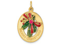 FJC Finejewelers 14k Yellow Gold Enameled Mistletoe with Synthetic Stone Charm