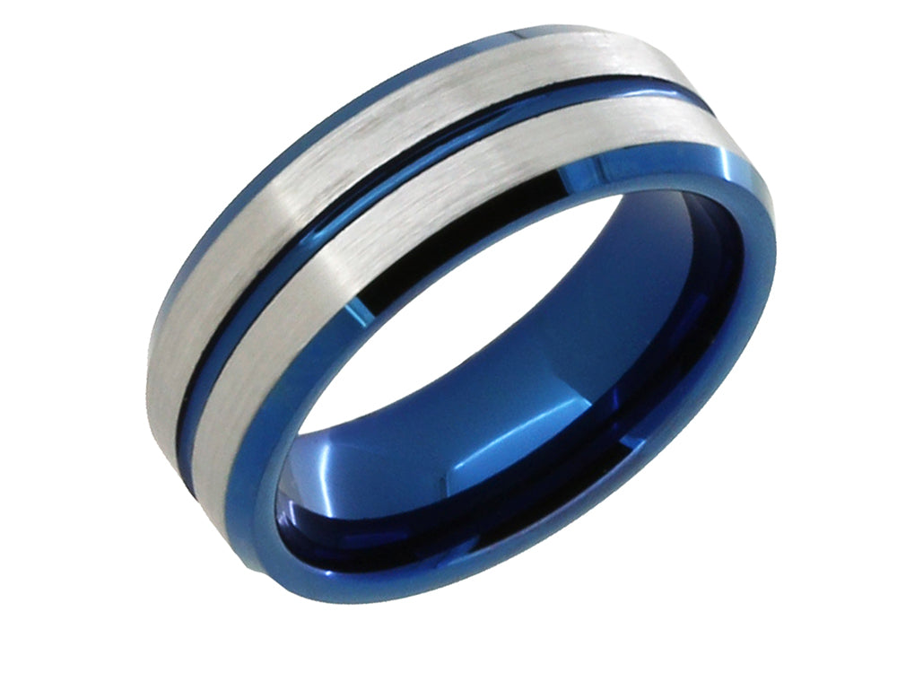 Lancello Tungsten 8mm with Blue IP Plating Wedding Band