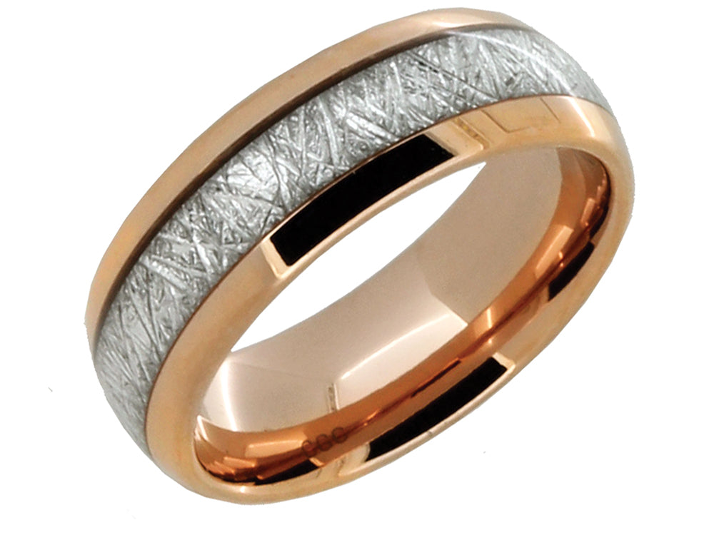 Lancello Tungsten 8mm Rose IP Plating Etched Wedding Band
