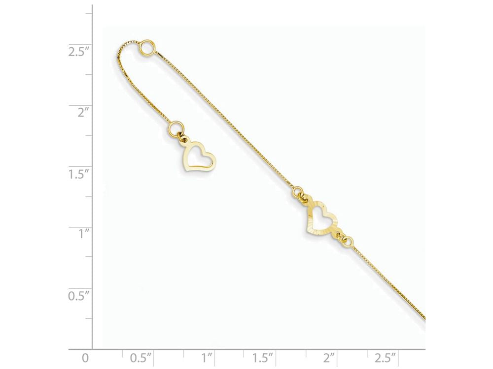 FJC Finejewelers 9 Inch 14k Yellow Gold Adjustable Fancy Heart Anklet (Smaller Ankles)