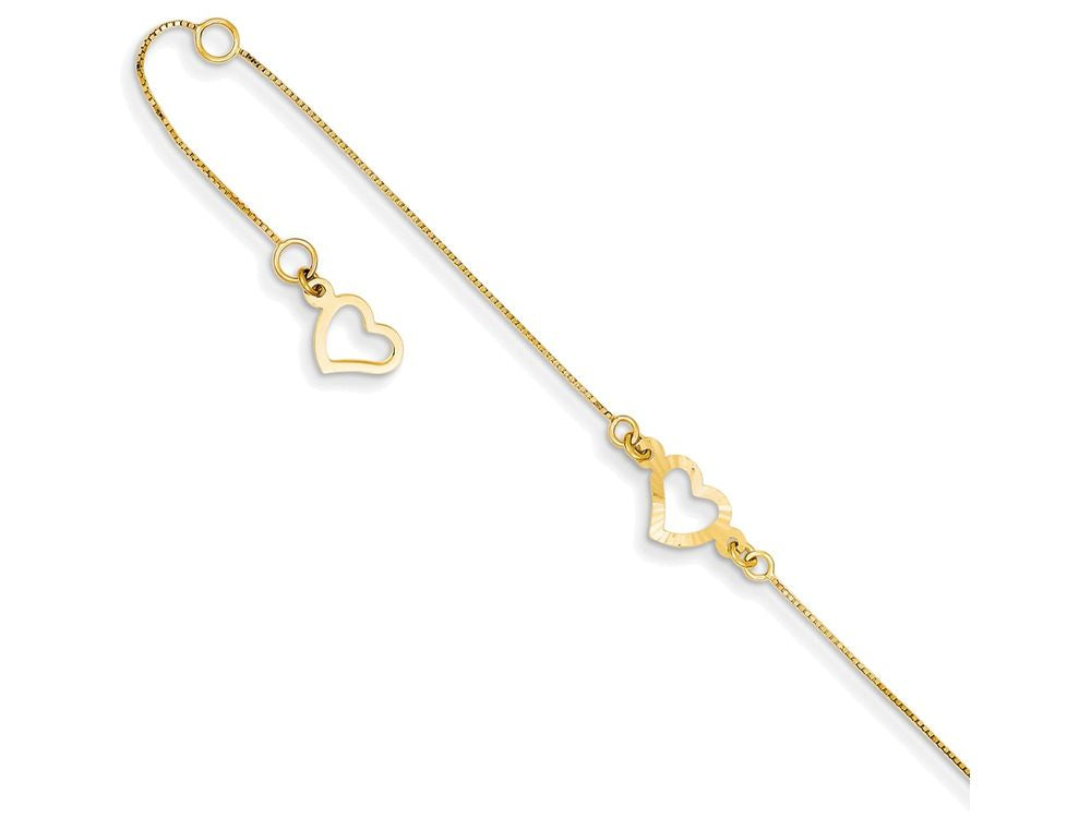 FJC Finejewelers 9 Inch 14k Yellow Gold Adjustable Fancy Heart Anklet (Smaller Ankles)