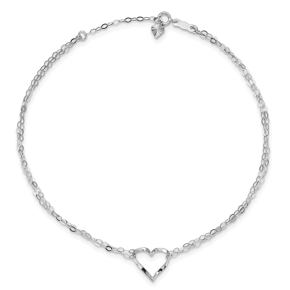 FJC Finejewelers 9 Inch 14k White Gold Double Strand Heart Anklet (Smaller Ankles)