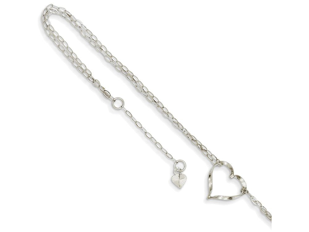 FJC Finejewelers 9 Inch 14k White Gold Double Strand Heart Anklet (Smaller Ankles)