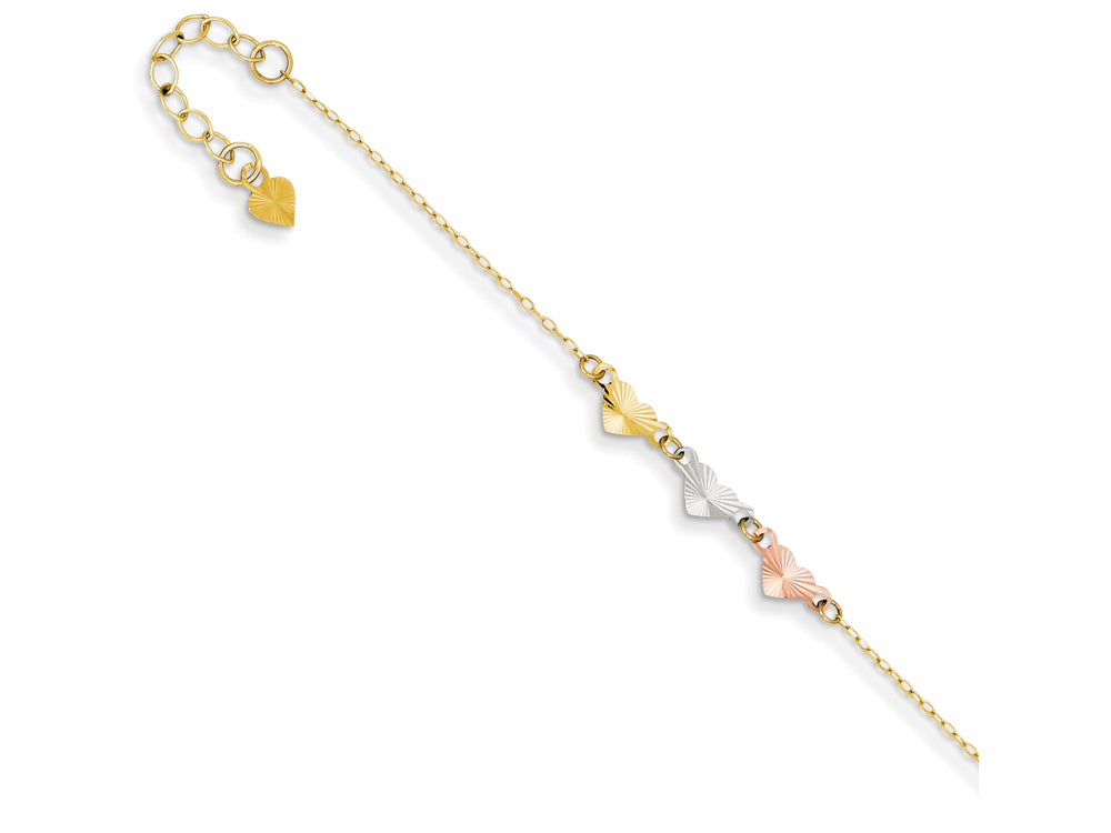FJC Finejewelers 9 Inch 14 kt Tri Color Gold Adjustable Heart Anklet (Smaller Ankles)