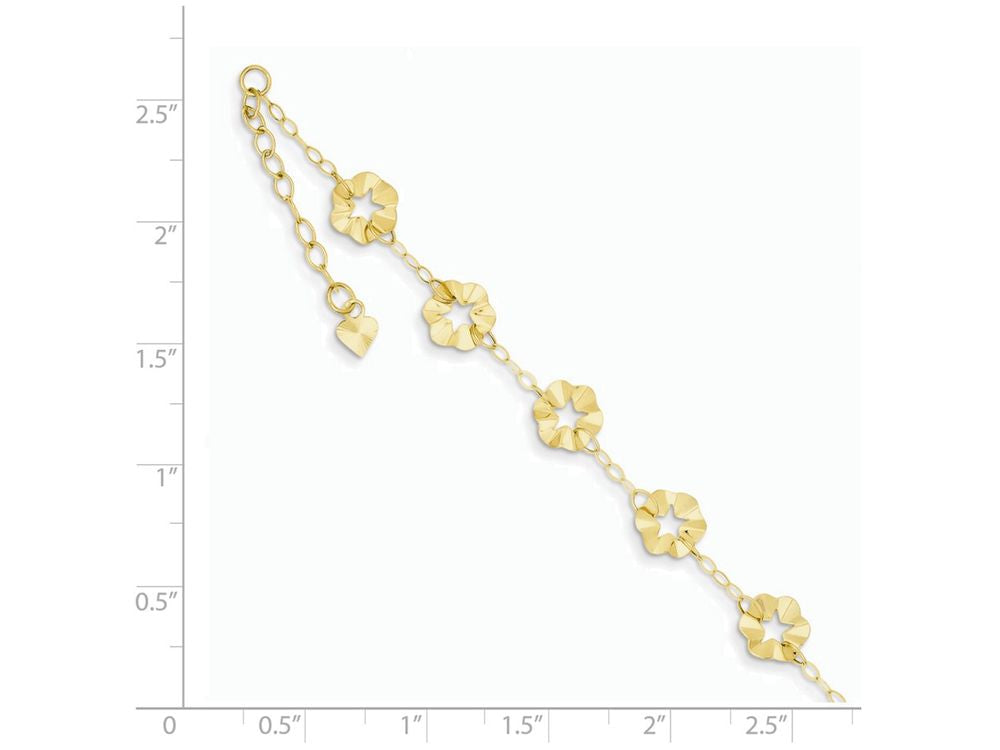 FJC Finejewelers 9 Inch 14k Yellow Gold Adjustable Flower Anklet (Smaller Ankles)