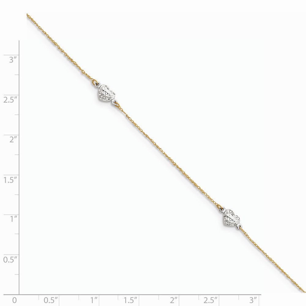 FJC Finejewelers 10 Inch 14 kt Two Tone Gold Puff Heart 9in With 1in Ext Anklet