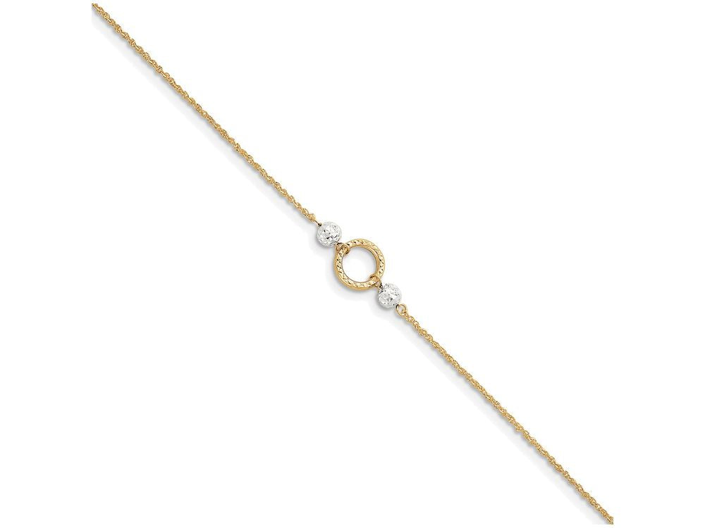 FJC Finejewelers 10 Inch 14 kt Two Tone Gold Circle and Bead 9in With 1in Ext Anklet