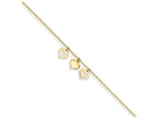 FJC Finejewelers 10 Inch 14k Yellow Gold 3 Hearts W/1 Inch Extension Anklet