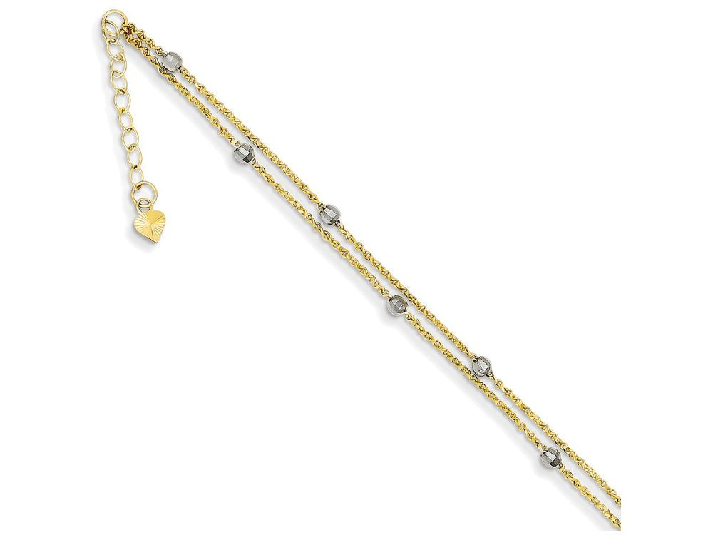 FJC Finejewelers 9 Inch 14 kt Two Tone Gold 2 Stand Spiga Mirror Beads W/ 1in Ext Anklet