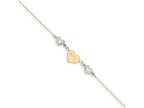 FJC Finejewelers 9 Inch 14 kt Two Tone Gold Ropa bright-cut Beads/puff Heart Mom W/ 1in Ext Anklet