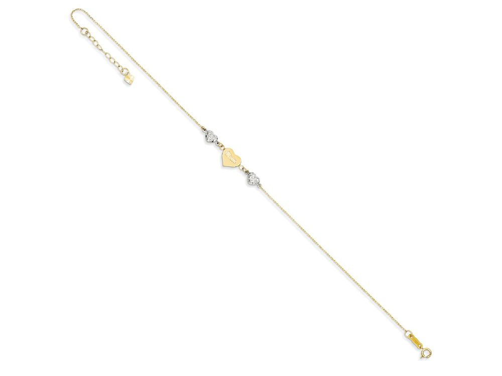 FJC Finejewelers 9 Inch 14 kt Two Tone Gold Ropa bright-cut Beads/puff Heart Love W/ 1in Ext Anklet