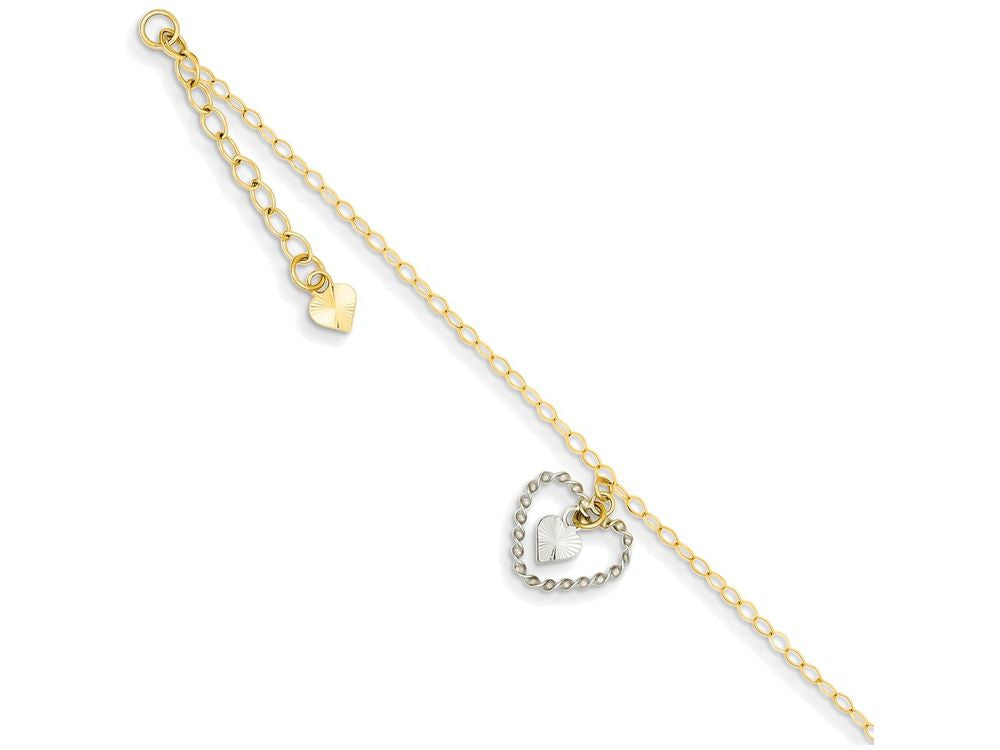 FJC Finejewelers 9 Inch 14 kt Two Tone Gold Twisted and bright-cut Hearts W/ 1in Ext Anklet