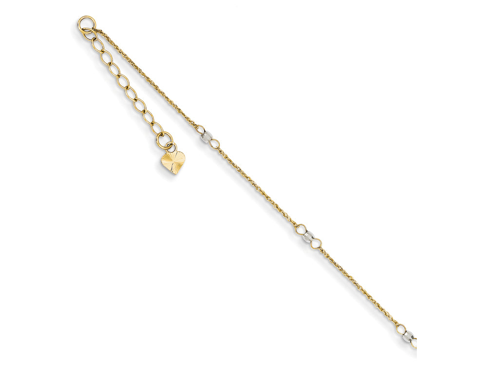 FJC Finejewelers 9 Inch 14k Yellow Gold Two-tone Ropa Mirror Bead W/1in Ext Anklet