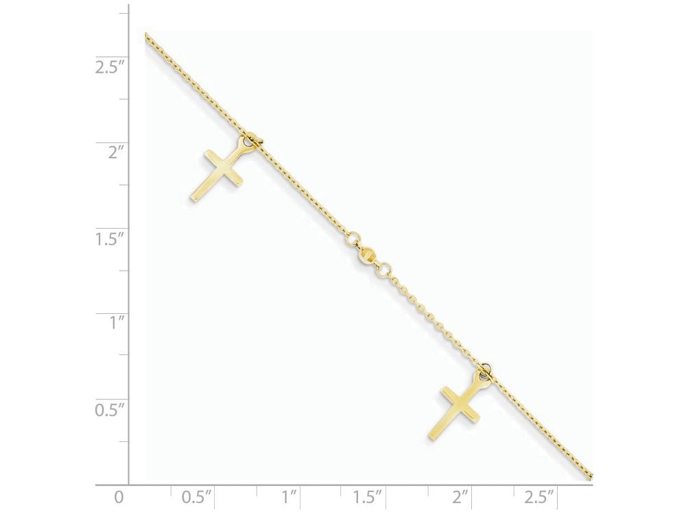 FJC Finejewelers 9 Inch 14k Yellow Gold Polished And Textured Cross W/ 1in Ext. Anklet